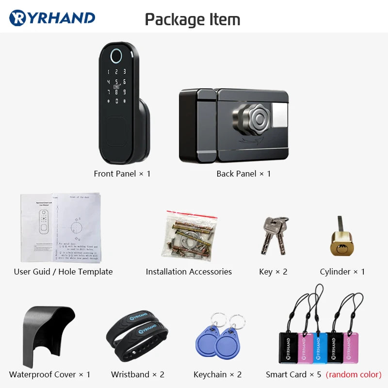 Tuya Smart Lock Waterproof Wifi Fingerprint Rim Lock Smart Card Digital Code Electronic Door Lock for Home Security Mortise
