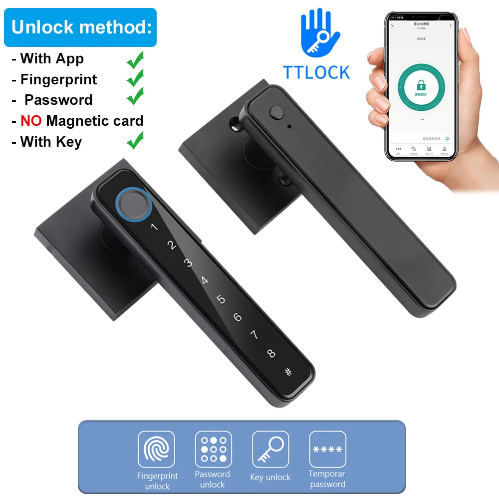 Tuya /Ttlock Wifi Electronic Smart Door Lock Biometric Fingerprint Unlock Intelligent Password Lock Keyless Entry for Smart Home