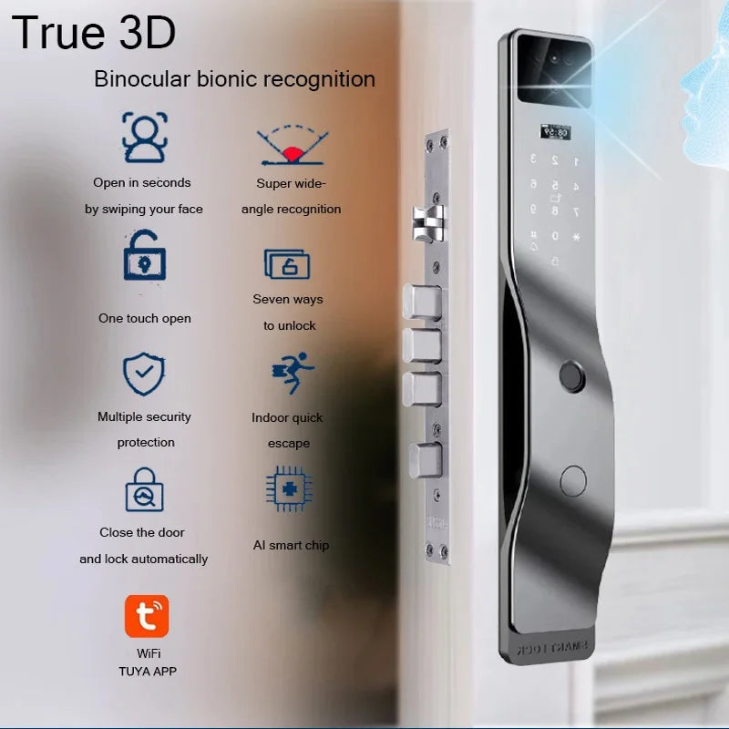 Smart Door Lock 3D Face Recognition Smart Home Door Lock Wifi NFC Digital Electronic Lock Wifi Camera Rfid Card Works with Tuya