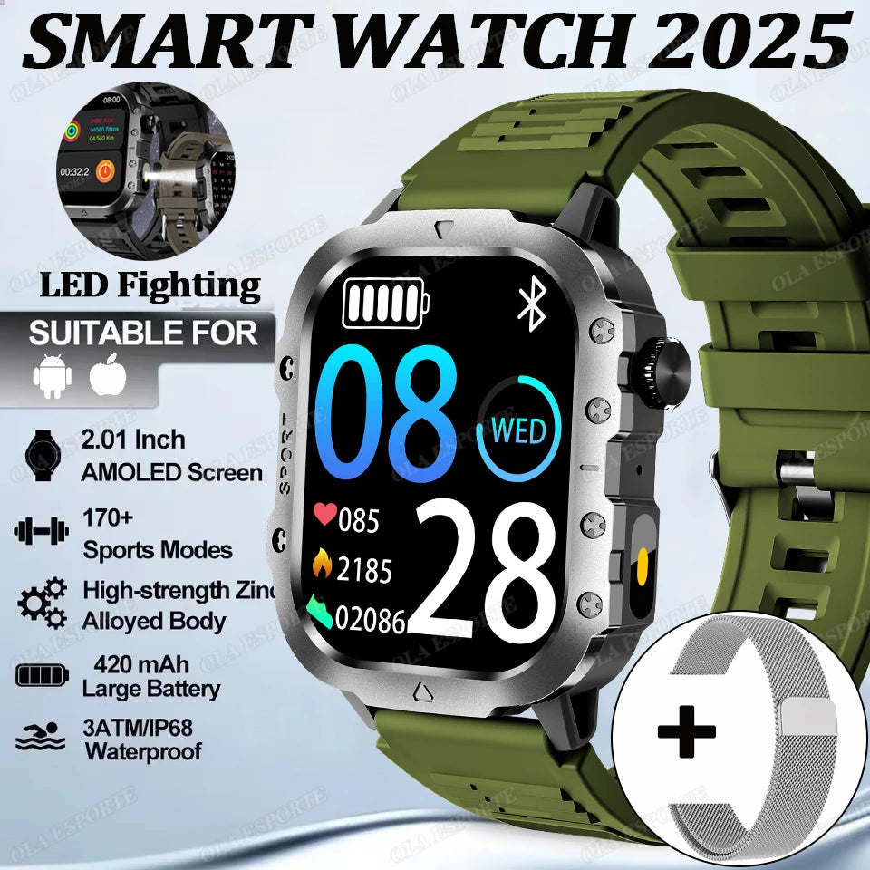 Outdoor Sports Smart Watch GPS Trackr 3ATM Flashlight 1.96" HD Display Screen Bluetooth Call Health Monitor Men Fitness Watches