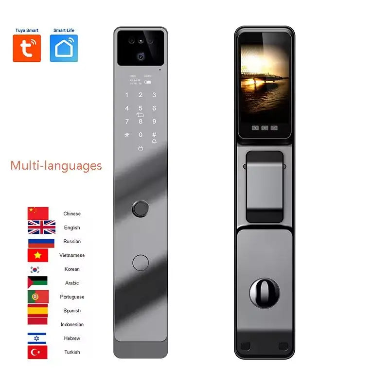 Smart Door Lock 3D Face Recognition Smart Home Door Lock Wifi NFC Digital Electronic Lock Wifi Camera Rfid Card Works with Tuya