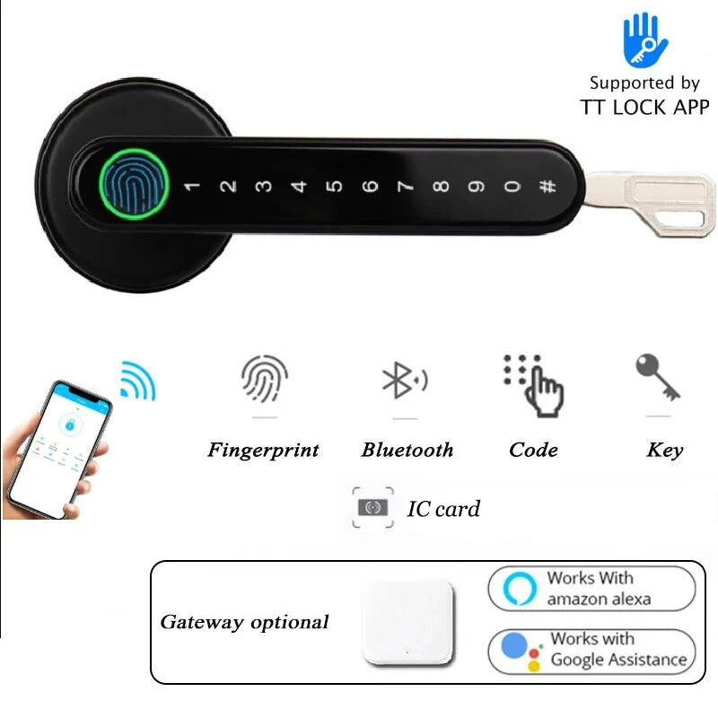 Bluetooth Lock TTLOCK Smart Home Door Lock Alexa Google Home Biometric Fingerprint Lock Electric Handle Lock Wooden Door