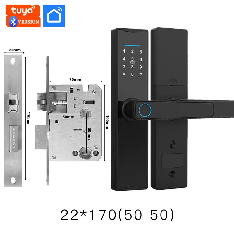 PHIPULO New Smart Door Lock with Tuya APP Digital Electronic Lock Smart Home Wooden Door Lock Biometric Fingerprint