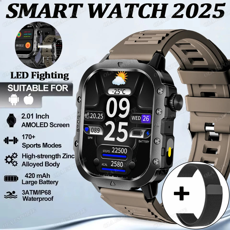 Outdoor Sports Smart Watch GPS Trackr 3ATM Flashlight 1.96" HD Display Screen Bluetooth Call Health Monitor Men Fitness Watches