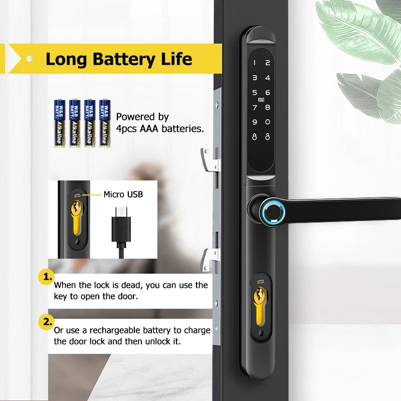 Home Intelligent Door Lock Smart Keys Digital Door Lock Biometrics Digital Lock Ttlock App Electronic Aluminum Sliding Door Lock