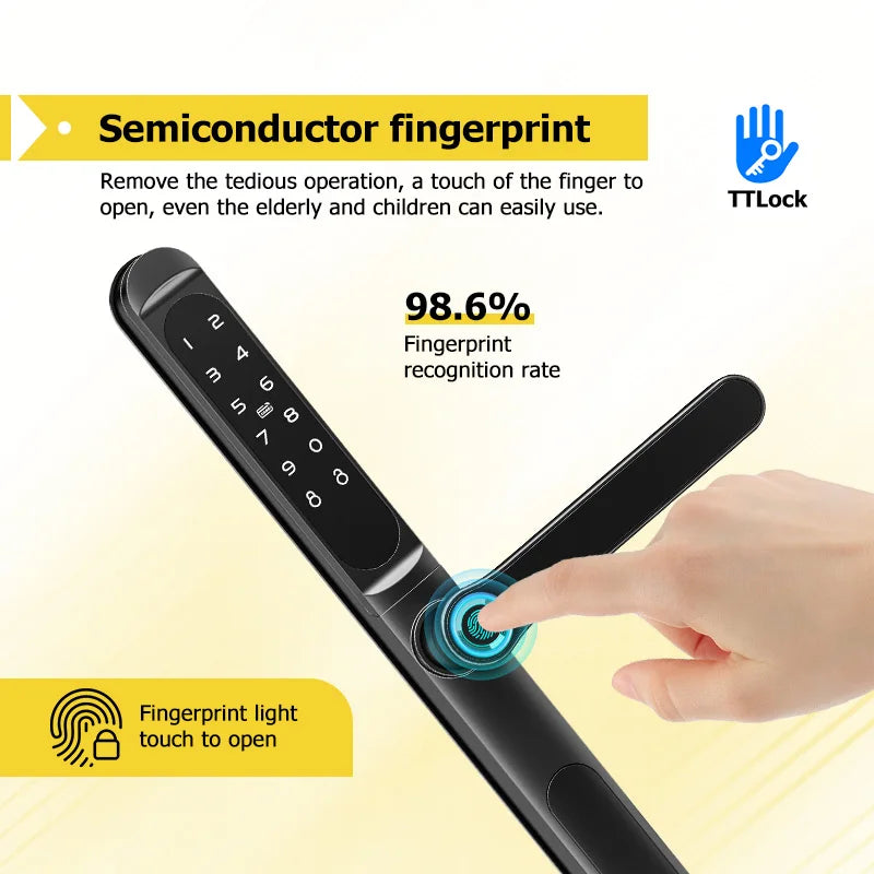 Home Intelligent Door Lock Smart Keys Digital Door Lock Biometrics Digital Lock Ttlock App Electronic Aluminum Sliding Door Lock