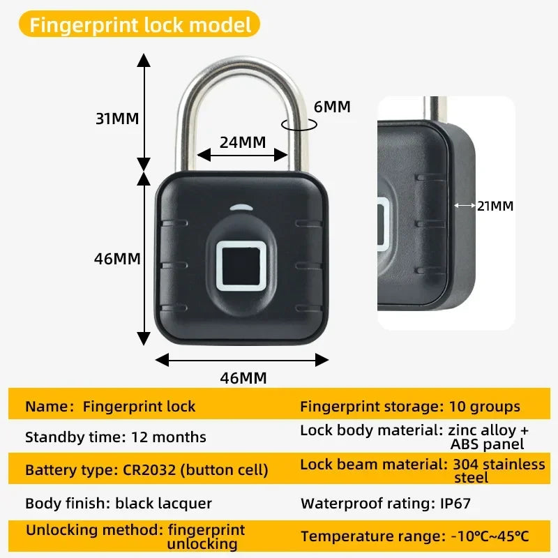 Tuya Smart Home Biometric Digital Padlock IP67 Waterproof Smart Door Lock Cabinet Lock Gym Wardrobe Door Password Lock