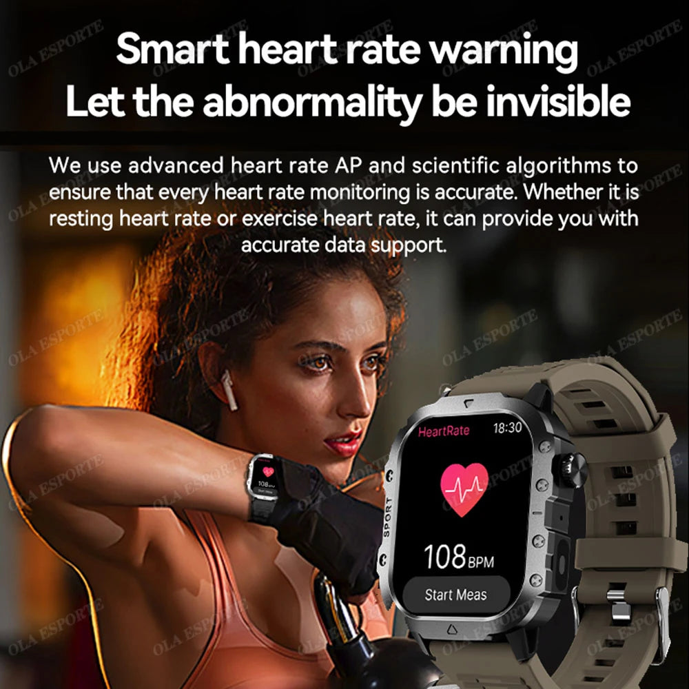 Outdoor Sports Smart Watch GPS Trackr 3ATM Flashlight 1.96" HD Display Screen Bluetooth Call Health Monitor Men Fitness Watches