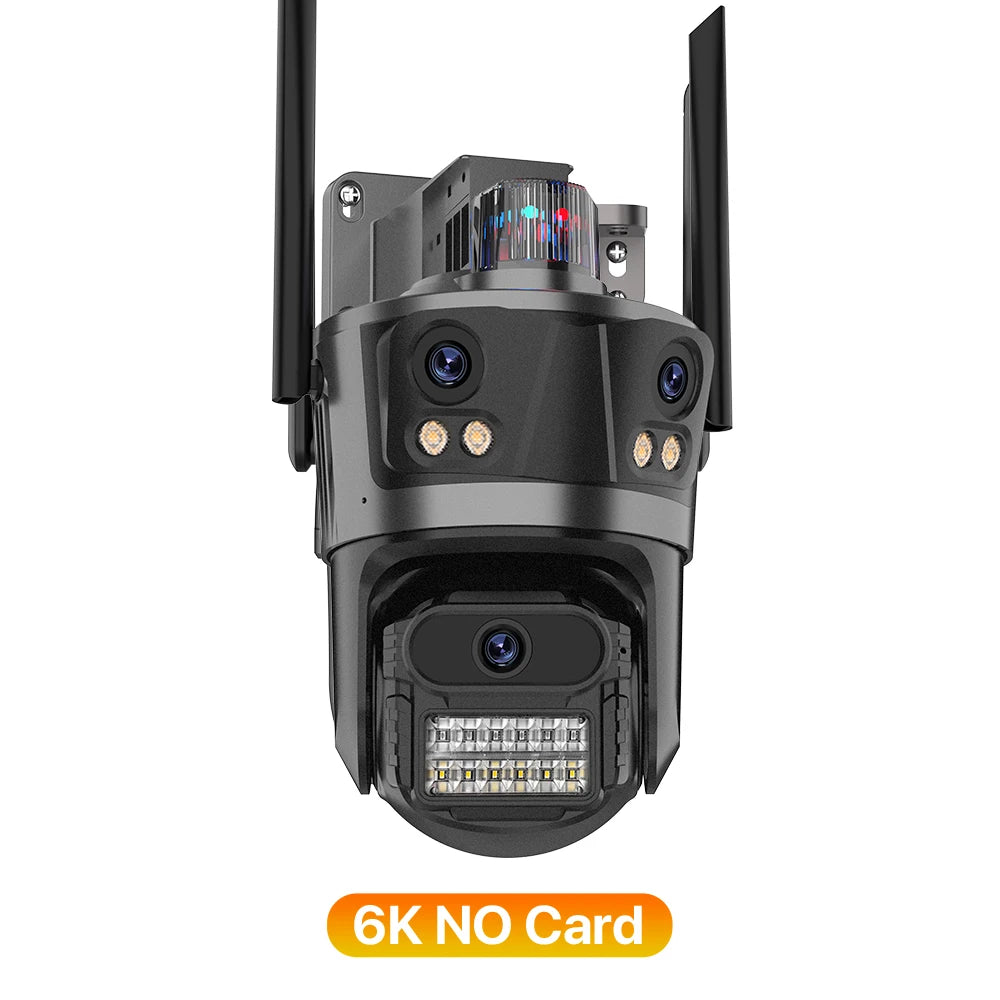 6K Wifi Camera 3 Lens Three Screen PTZ Camera 3K Security Protection Wireless Cam Ai Human Detection Waterproof Security Cam