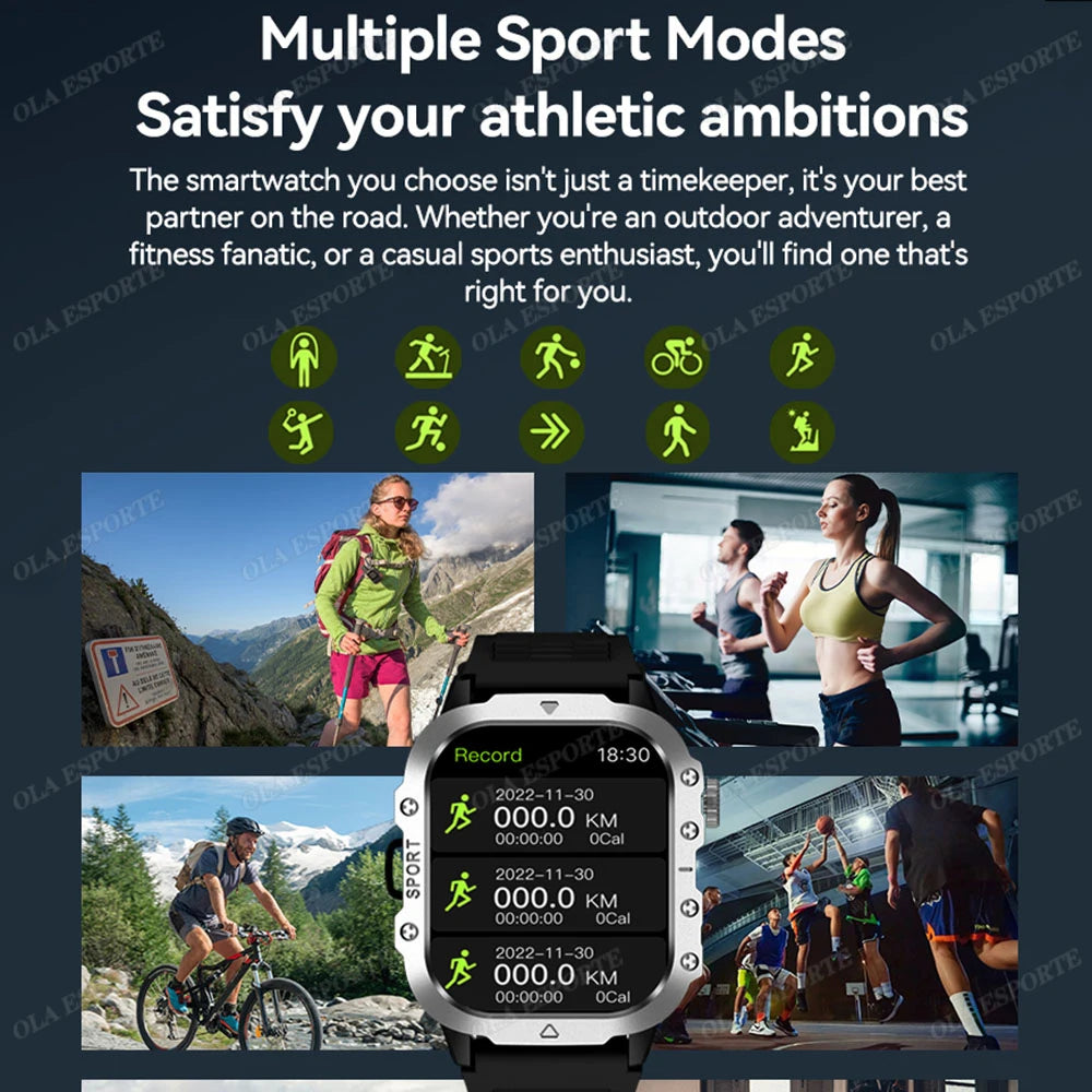 Outdoor Sports Smart Watch GPS Trackr 3ATM Flashlight 1.96" HD Display Screen Bluetooth Call Health Monitor Men Fitness Watches