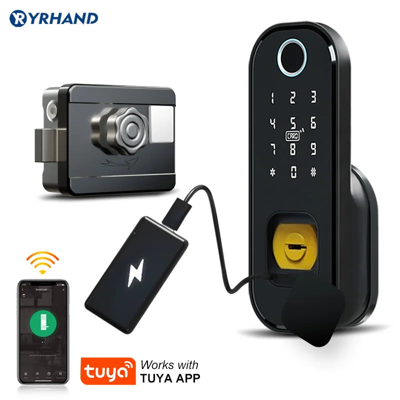 Tuya Smart Lock Waterproof Wifi Fingerprint Rim Lock Smart Card Digital Code Electronic Door Lock for Home Security Mortise