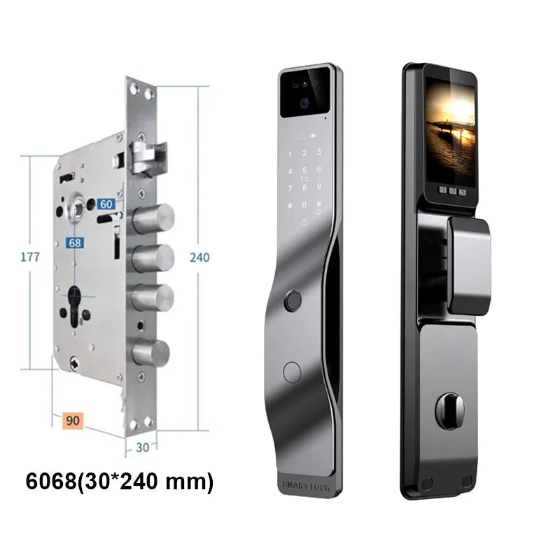 Smart Door Lock 3D Face Recognition Smart Home Door Lock Wifi NFC Digital Electronic Lock Wifi Camera Rfid Card Works with Tuya