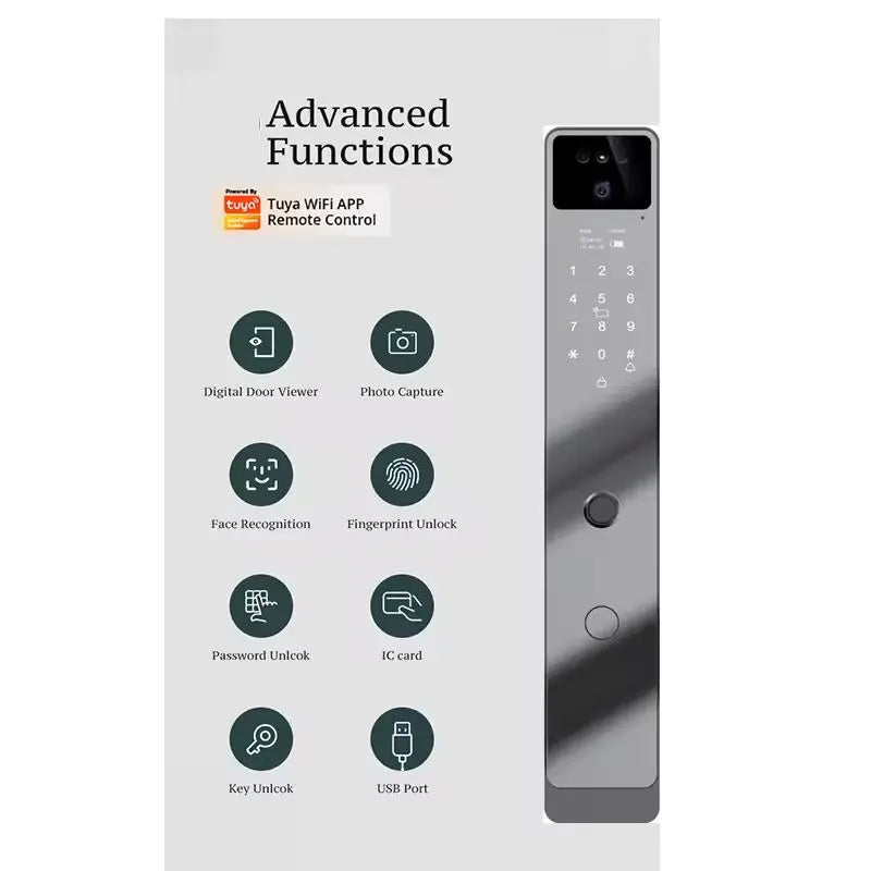 Smart Door Lock 3D Face Recognition Smart Home Door Lock Wifi NFC Digital Electronic Lock Wifi Camera Rfid Card Works with Tuya