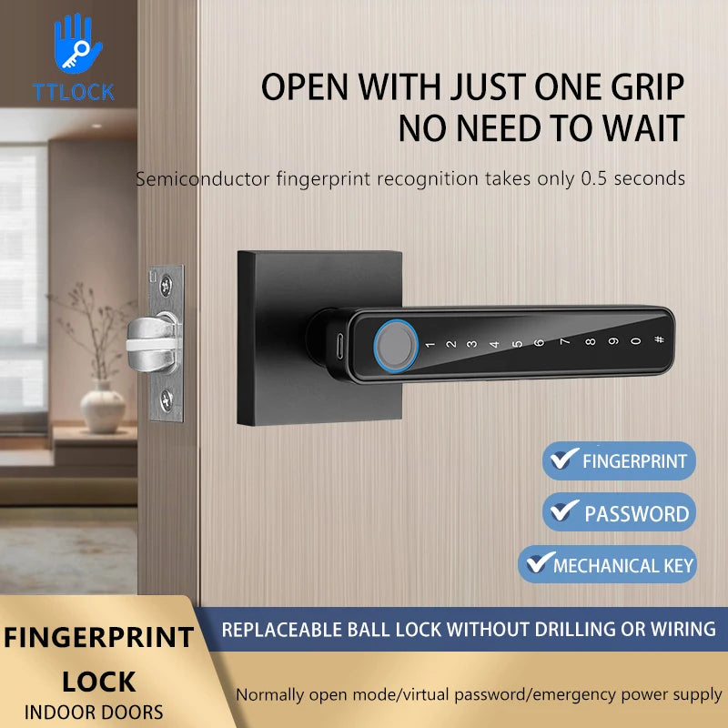 Tuya /Ttlock Wifi Electronic Smart Door Lock Biometric Fingerprint Unlock Intelligent Password Lock Keyless Entry for Smart Home