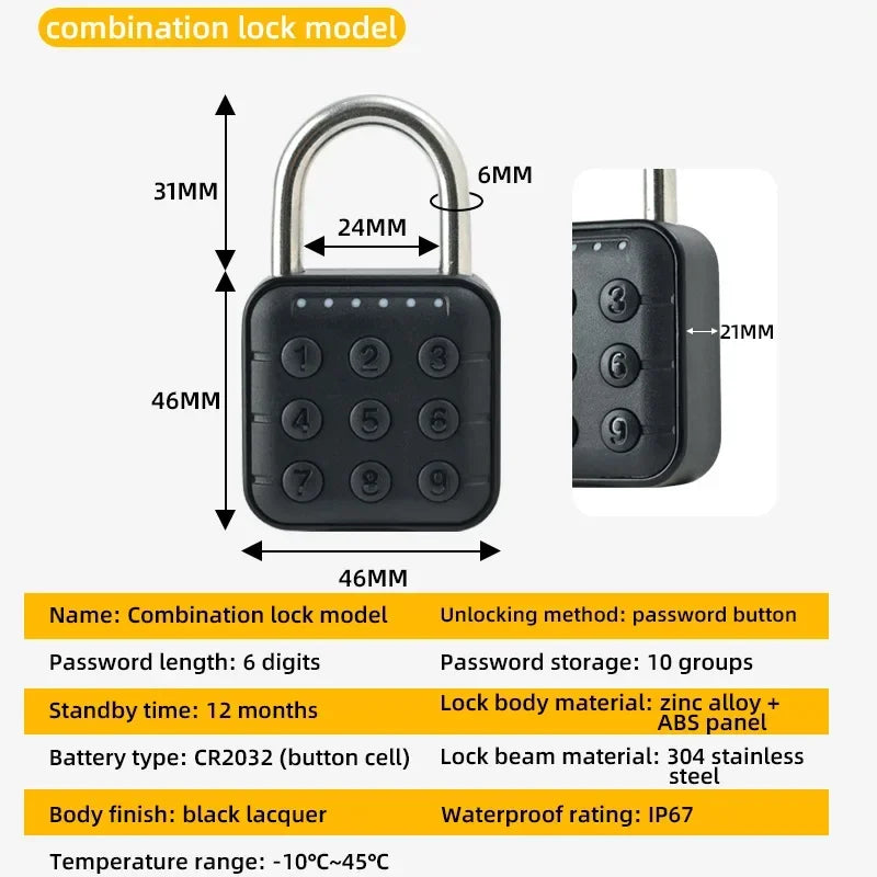 Tuya Smart Home Biometric Digital Padlock IP67 Waterproof Smart Door Lock Cabinet Lock Gym Wardrobe Door Password Lock