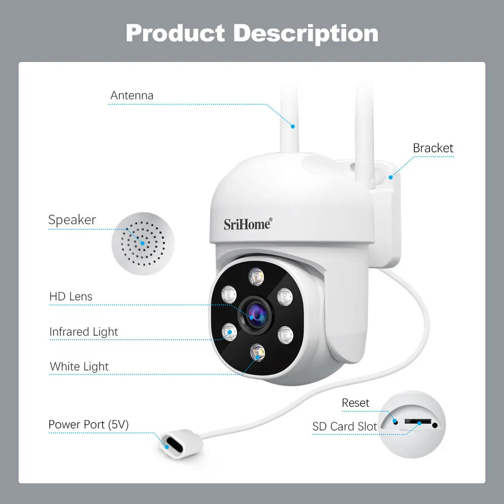 SH061 Wireless Monitoring Camera PTZ AI 1080P Home Security Camera Night Vision Human Detection Video Surveillance CCTV