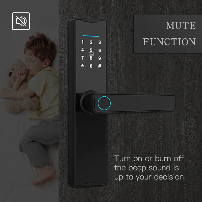 PHIPULO New Smart Door Lock with Tuya APP Digital Electronic Lock Smart Home Wooden Door Lock Biometric Fingerprint
