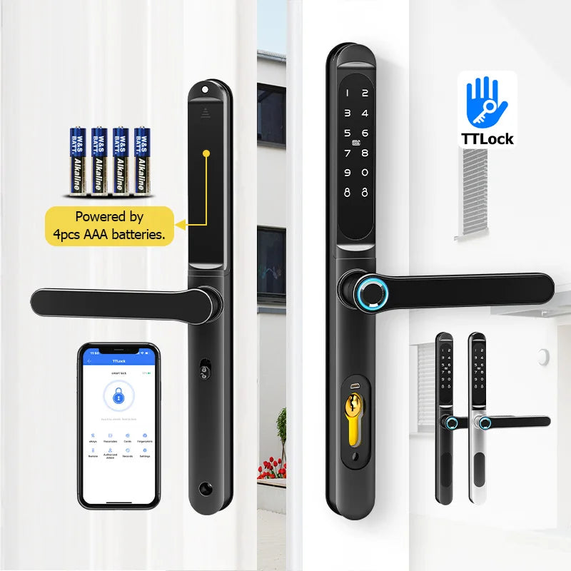 Home Intelligent Door Lock Smart Keys Digital Door Lock Biometrics Digital Lock Ttlock App Electronic Aluminum Sliding Door Lock