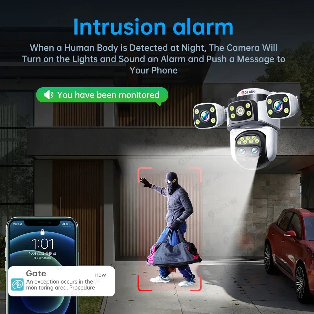 10K Four Screen Wifi Camera Outdoor 10X Zoom PTZ Video Street Camera Ai Tracking Security Protection CCTV Surveillance Camera