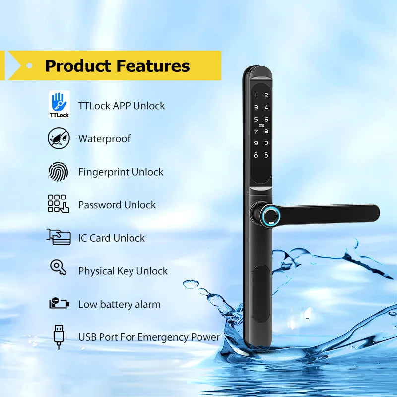 Home Intelligent Door Lock Smart Keys Digital Door Lock Biometrics Digital Lock Ttlock App Electronic Aluminum Sliding Door Lock
