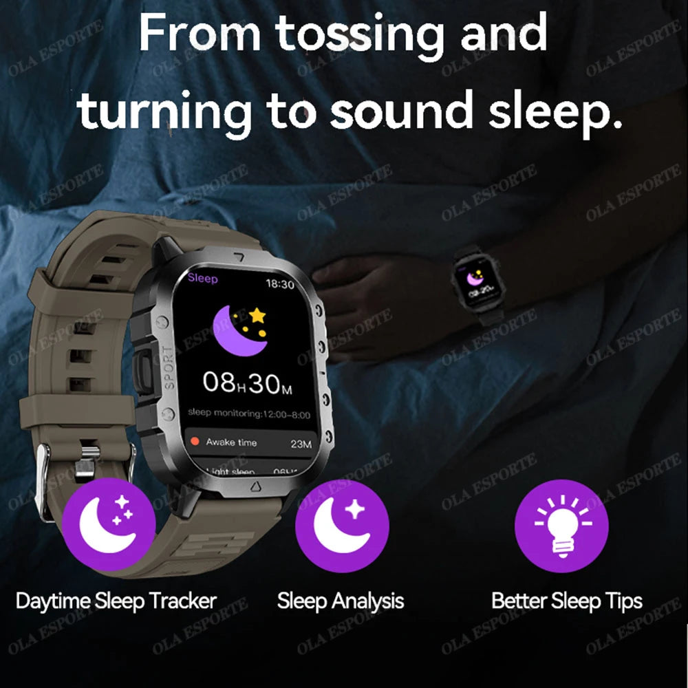 Outdoor Sports Smart Watch GPS Trackr 3ATM Flashlight 1.96" HD Display Screen Bluetooth Call Health Monitor Men Fitness Watches