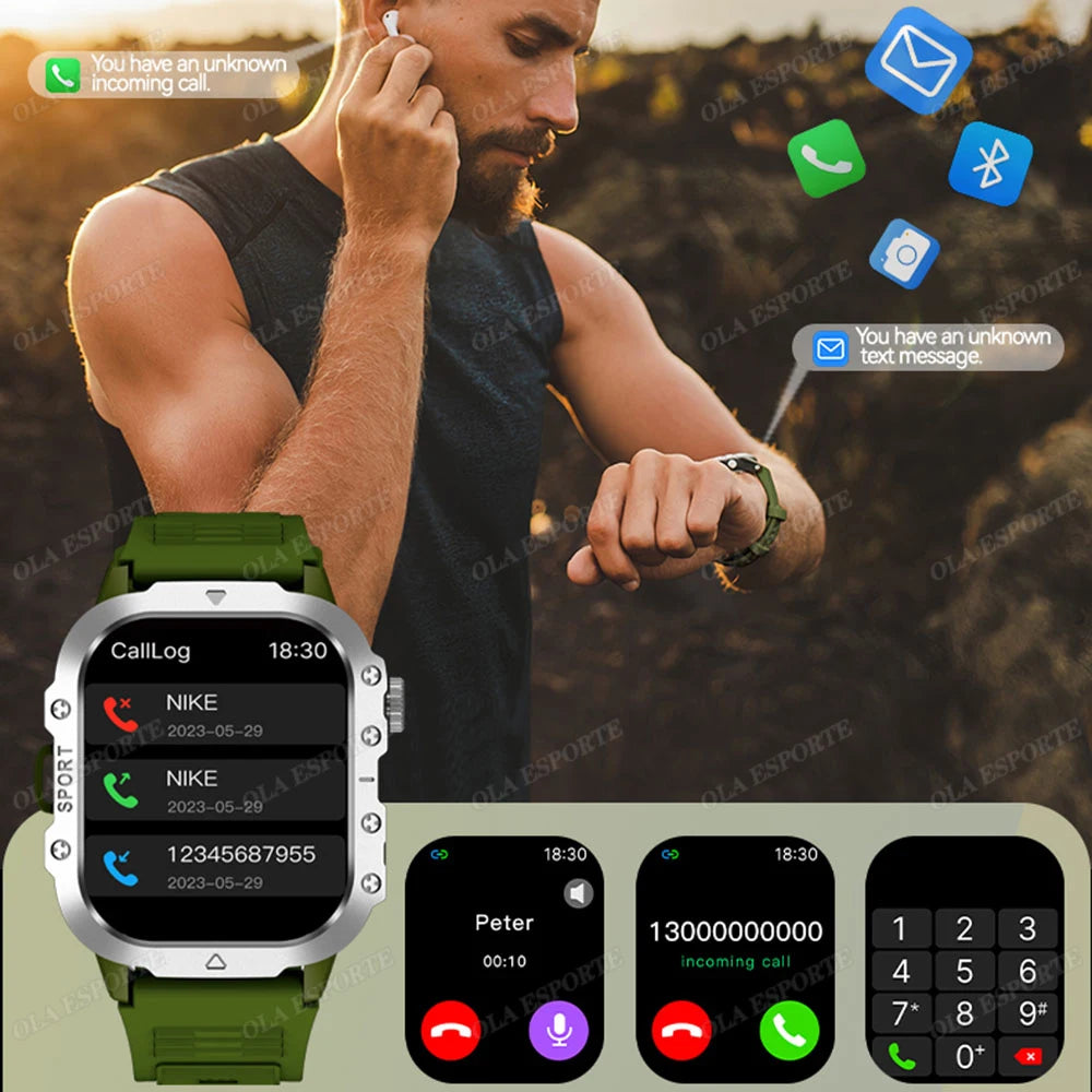Outdoor Sports Smart Watch GPS Trackr 3ATM Flashlight 1.96" HD Display Screen Bluetooth Call Health Monitor Men Fitness Watches