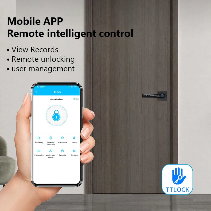 Tuya /Ttlock Wifi Electronic Smart Door Lock Biometric Fingerprint Unlock Intelligent Password Lock Keyless Entry for Smart Home