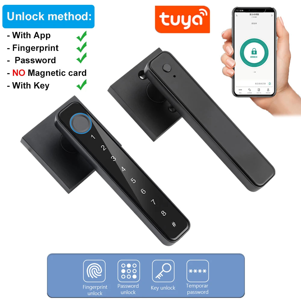 Tuya /Ttlock Wifi Electronic Smart Door Lock Biometric Fingerprint Unlock Intelligent Password Lock Keyless Entry for Smart Home