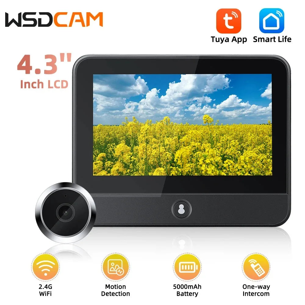 Wifi Doorbell 120 Degree Wide Angle Peephole Doorbell 1080P Digital Doorbell Viewer Motion Detection