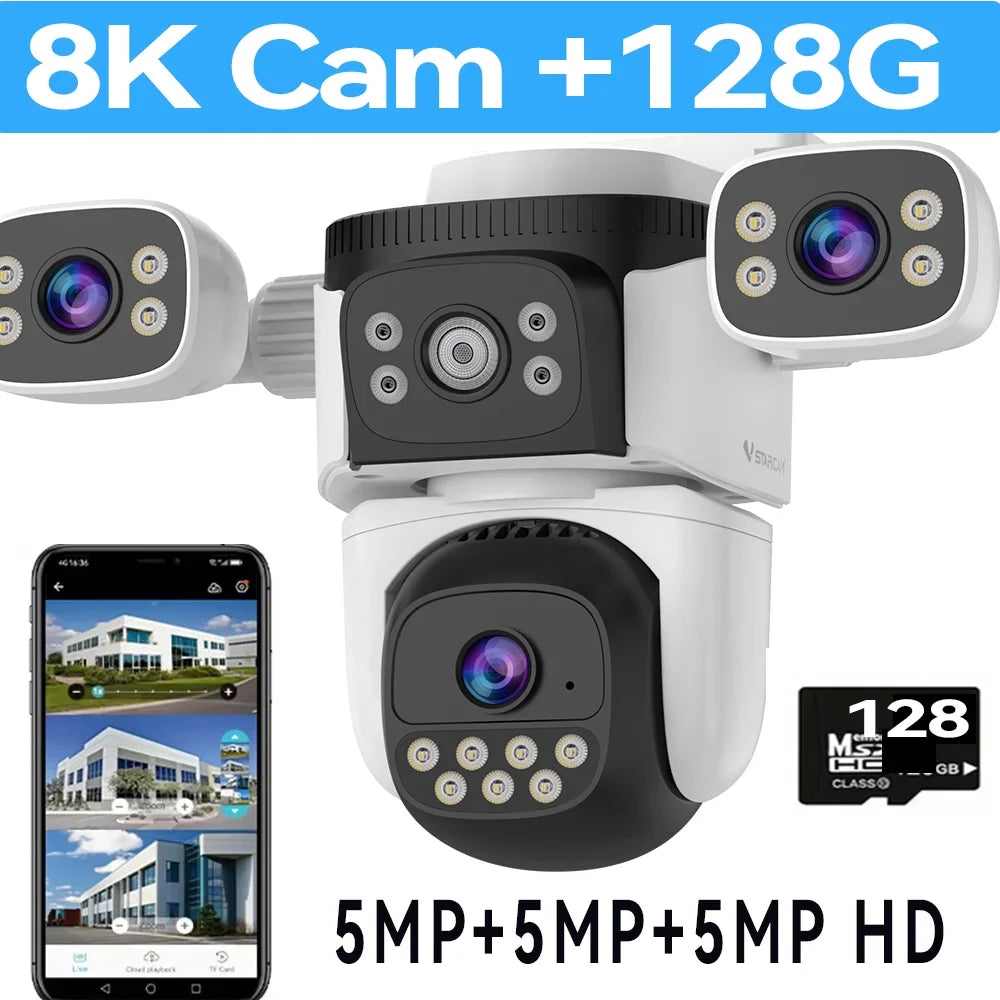10K Four Screen Wifi Camera Outdoor 10X Zoom PTZ Video Street Camera Ai Tracking Security Protection CCTV Surveillance Camera