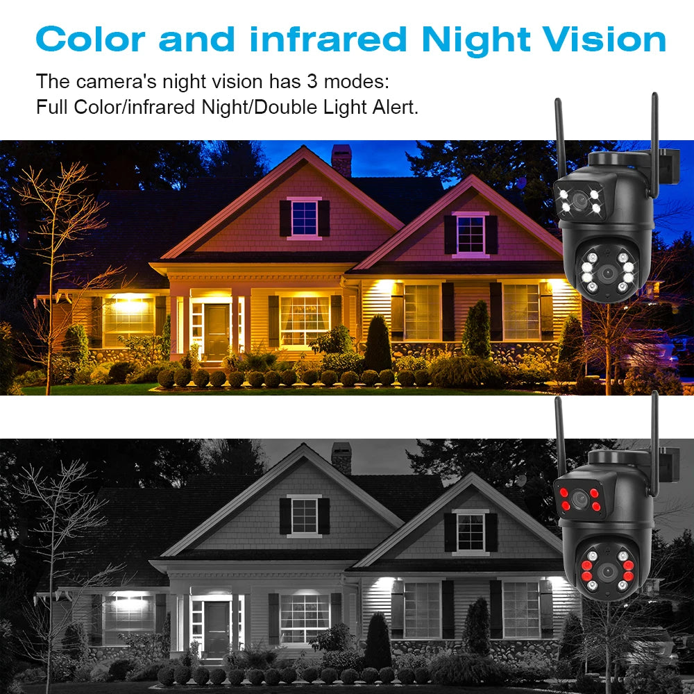 8MP 4K Dual Lens Dual Screens PTZ Wifi Camera AI Human Detection Wireless Outdoor CCTV Security IP Camera