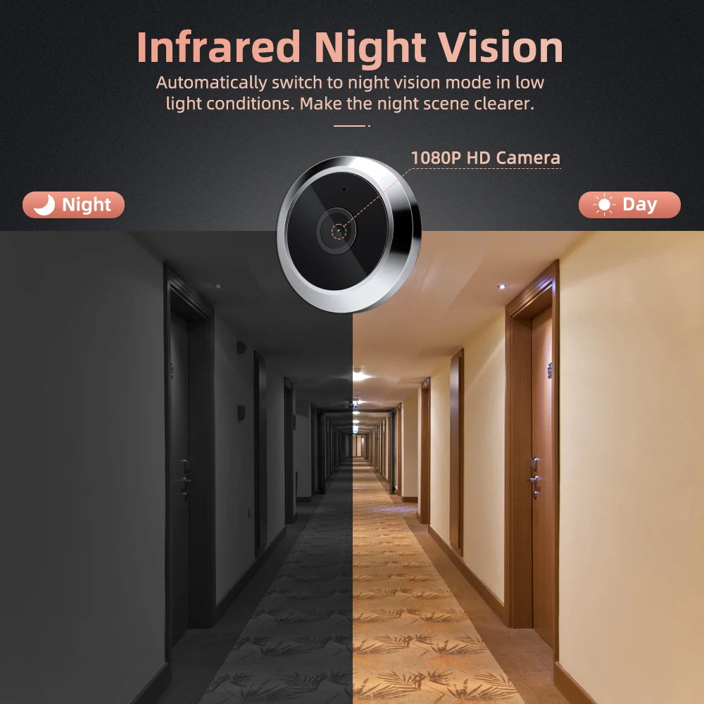 Wifi Doorbell 120 Degree Wide Angle Peephole Doorbell 1080P Digital Doorbell Viewer Motion Detection