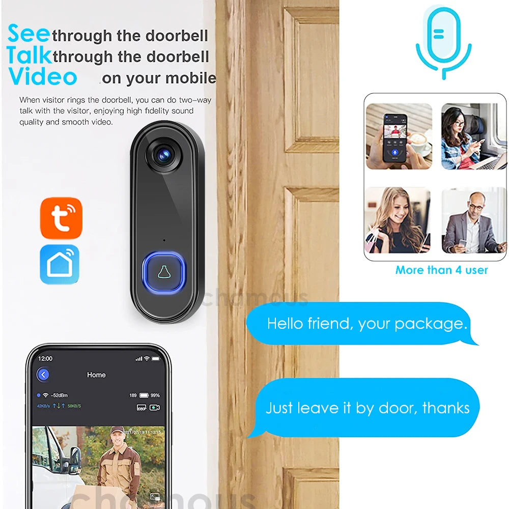 TUYA Video Doorbell Wifi Wireless Outdoor Door Bell Camera AC DC Power 1080P Video Door Phone Waterproof IP65 Alexa Google Home