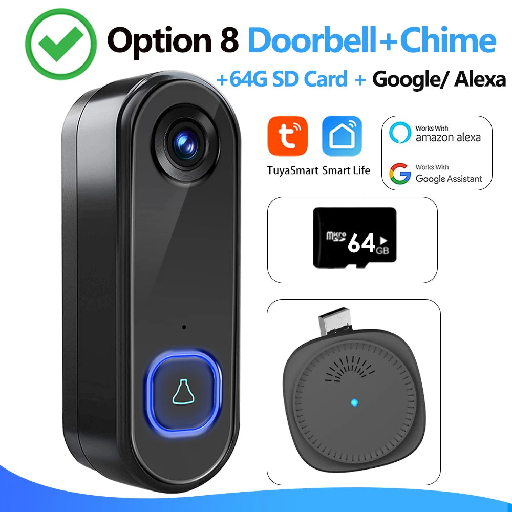 TUYA Video Doorbell Wifi Wireless Outdoor Door Bell Camera AC DC Power 1080P Video Door Phone Waterproof IP65 Alexa Google Home