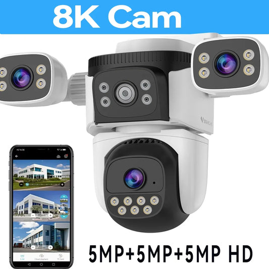 10K Four Screen Wifi Camera Outdoor 10X Zoom PTZ Video Street Camera Ai Tracking Security Protection CCTV Surveillance Camera
