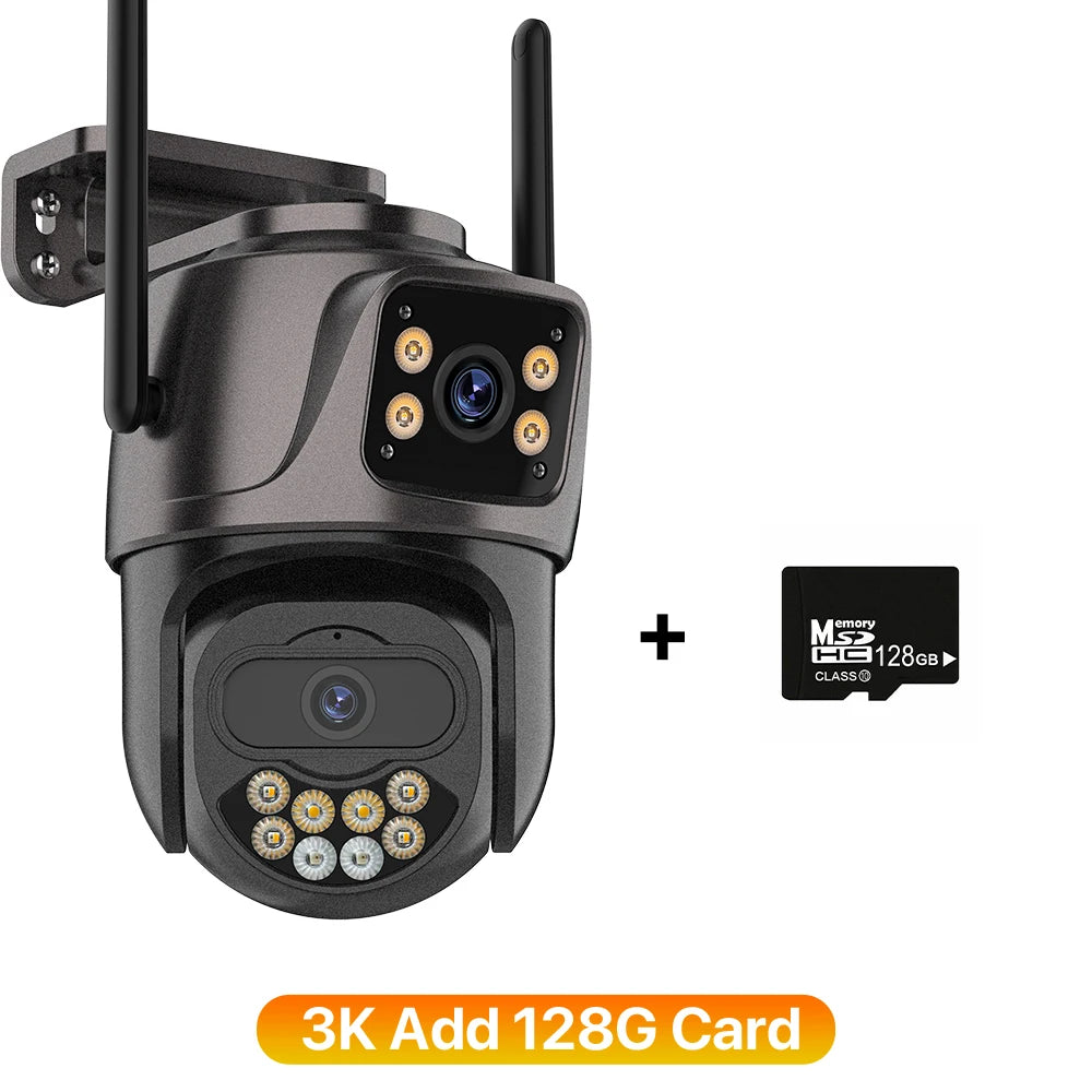 6K Wifi Camera 3 Lens Three Screen PTZ Camera 3K Security Protection Wireless Cam Ai Human Detection Waterproof Security Cam
