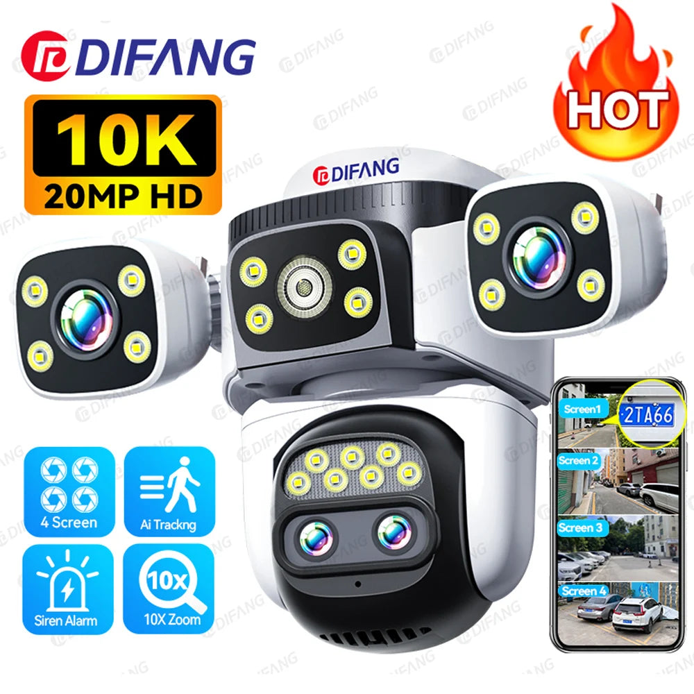 10K Four Screen Wifi Camera Outdoor 10X Zoom PTZ Video Street Camera Ai Tracking Security Protection CCTV Surveillance Camera