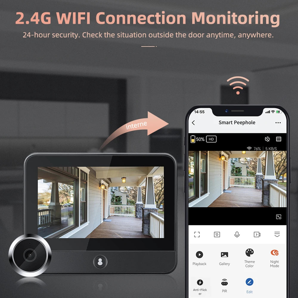 Wifi Doorbell 120 Degree Wide Angle Peephole Doorbell 1080P Digital Doorbell Viewer Motion Detection
