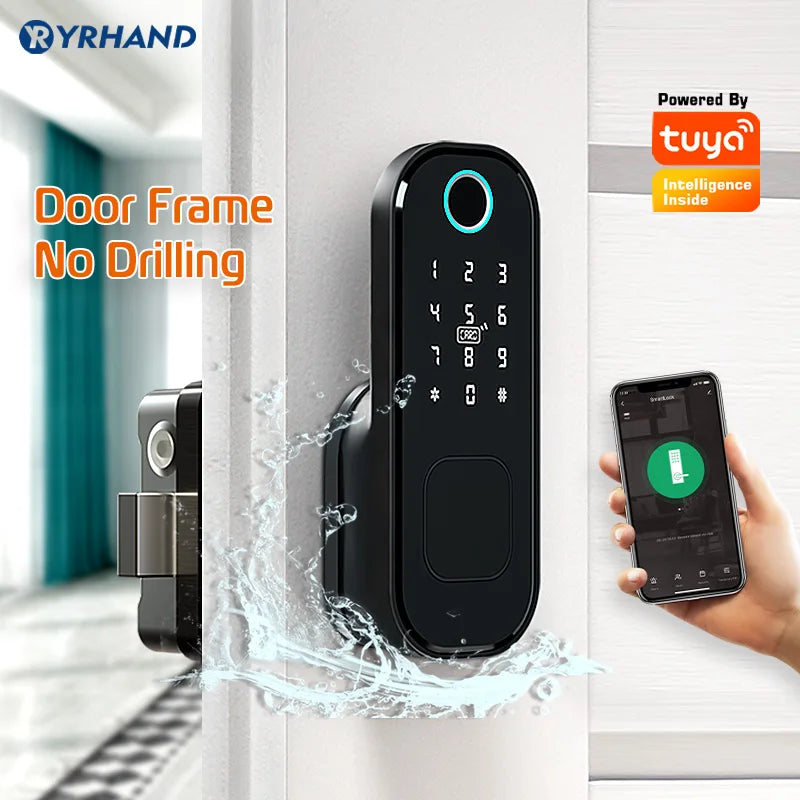 Tuya Smart Lock Waterproof Wifi Fingerprint Rim Lock Smart Card Digital Code Electronic Door Lock for Home Security Mortise