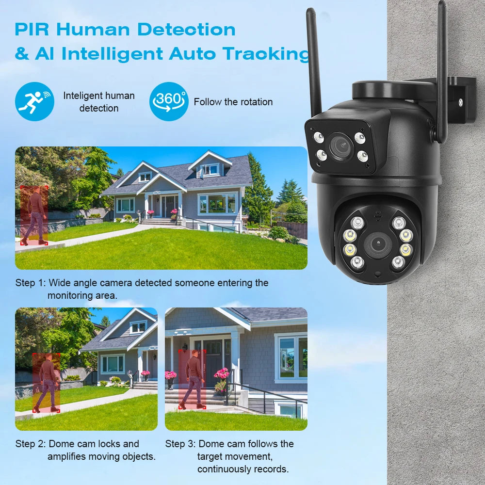 8MP 4K Dual Lens Dual Screens PTZ Wifi Camera AI Human Detection Wireless Outdoor CCTV Security IP Camera