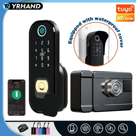 Tuya Smart Lock Waterproof Wifi Fingerprint Rim Lock Smart Card Digital Code Electronic Door Lock for Home Security Mortise