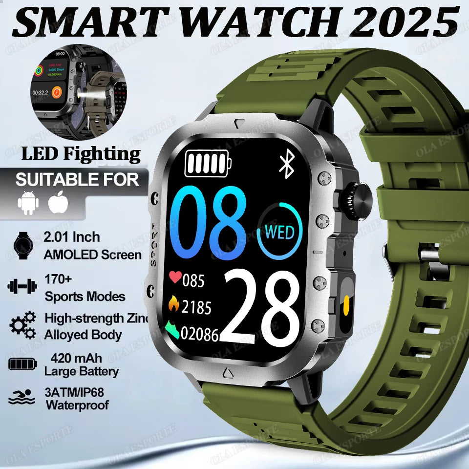 Outdoor Sports Smart Watch GPS Trackr 3ATM Flashlight 1.96" HD Display Screen Bluetooth Call Health Monitor Men Fitness Watches