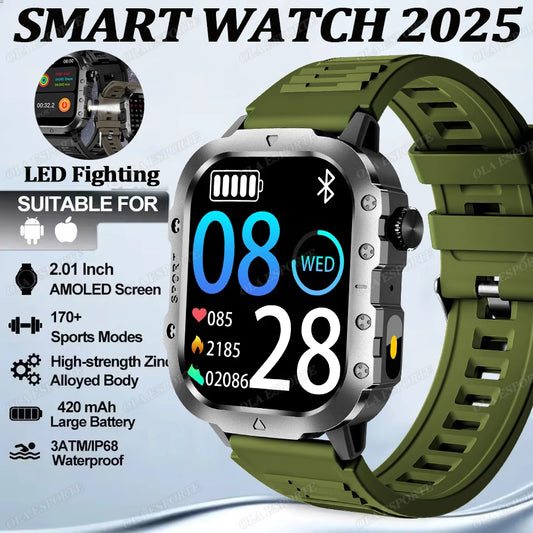 Outdoor Sports Smart Watch GPS Trackr 3ATM Flashlight 1.96" HD Display Screen Bluetooth Call Health Monitor Men Fitness Watches