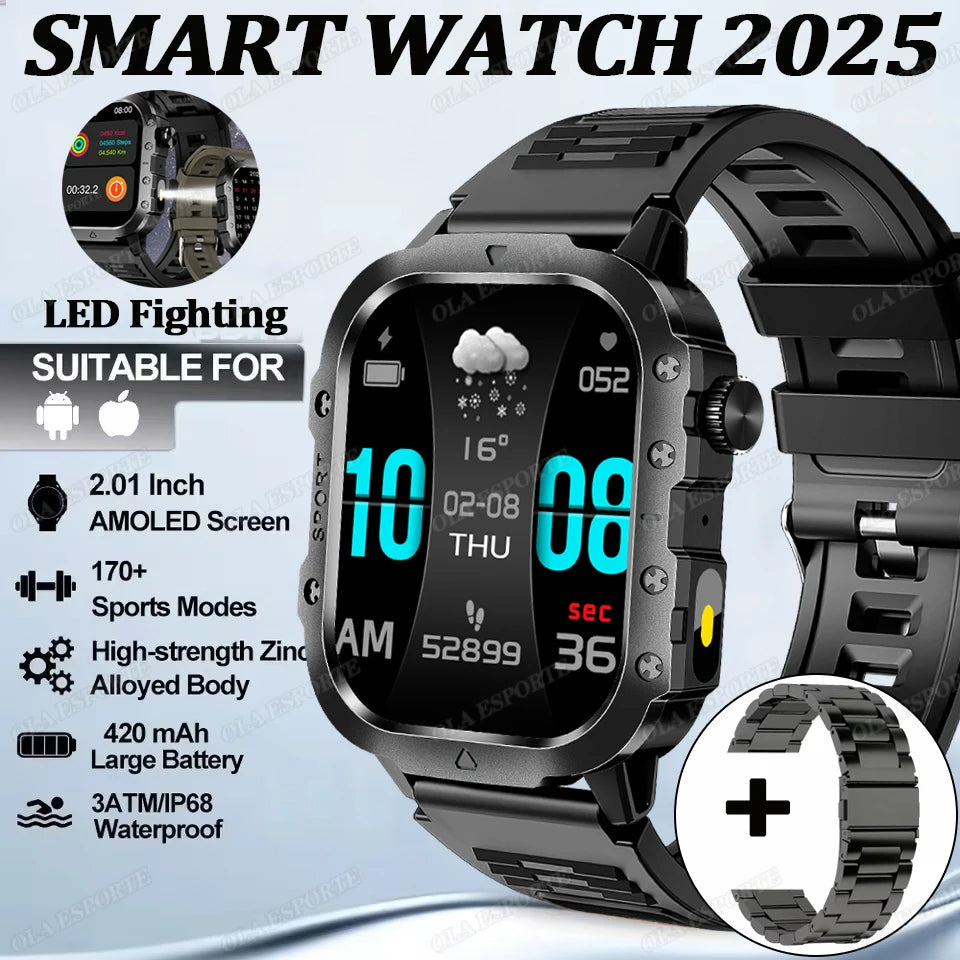 Outdoor Sports Smart Watch GPS Trackr 3ATM Flashlight 1.96" HD Display Screen Bluetooth Call Health Monitor Men Fitness Watches