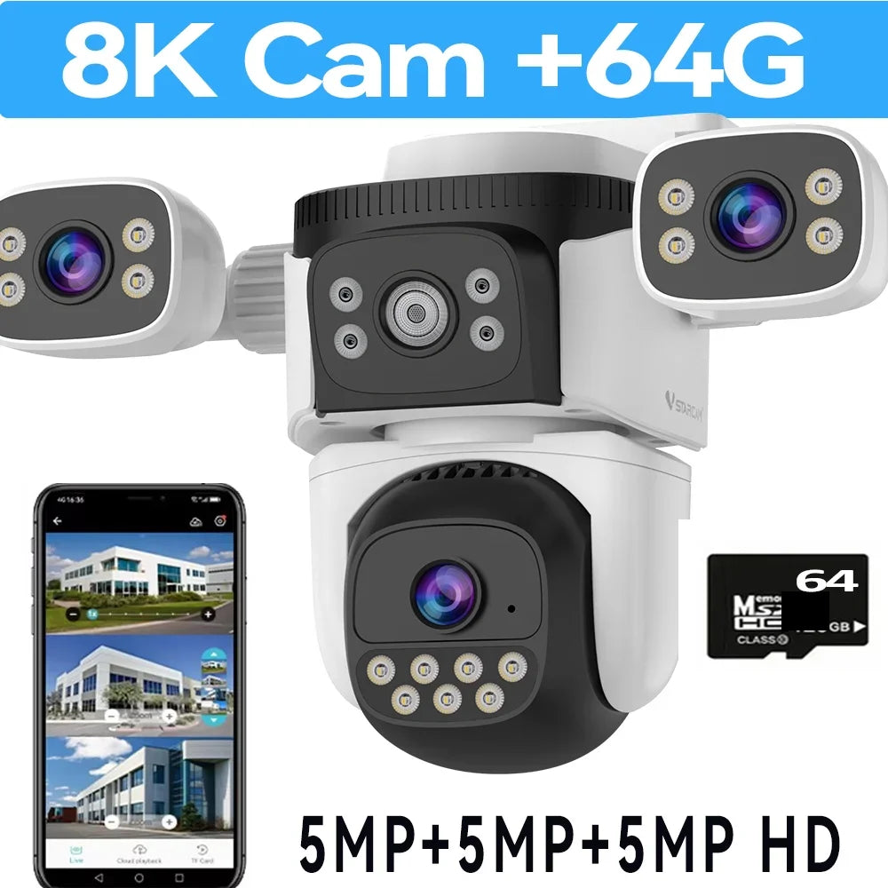 10K Four Screen Wifi Camera Outdoor 10X Zoom PTZ Video Street Camera Ai Tracking Security Protection CCTV Surveillance Camera