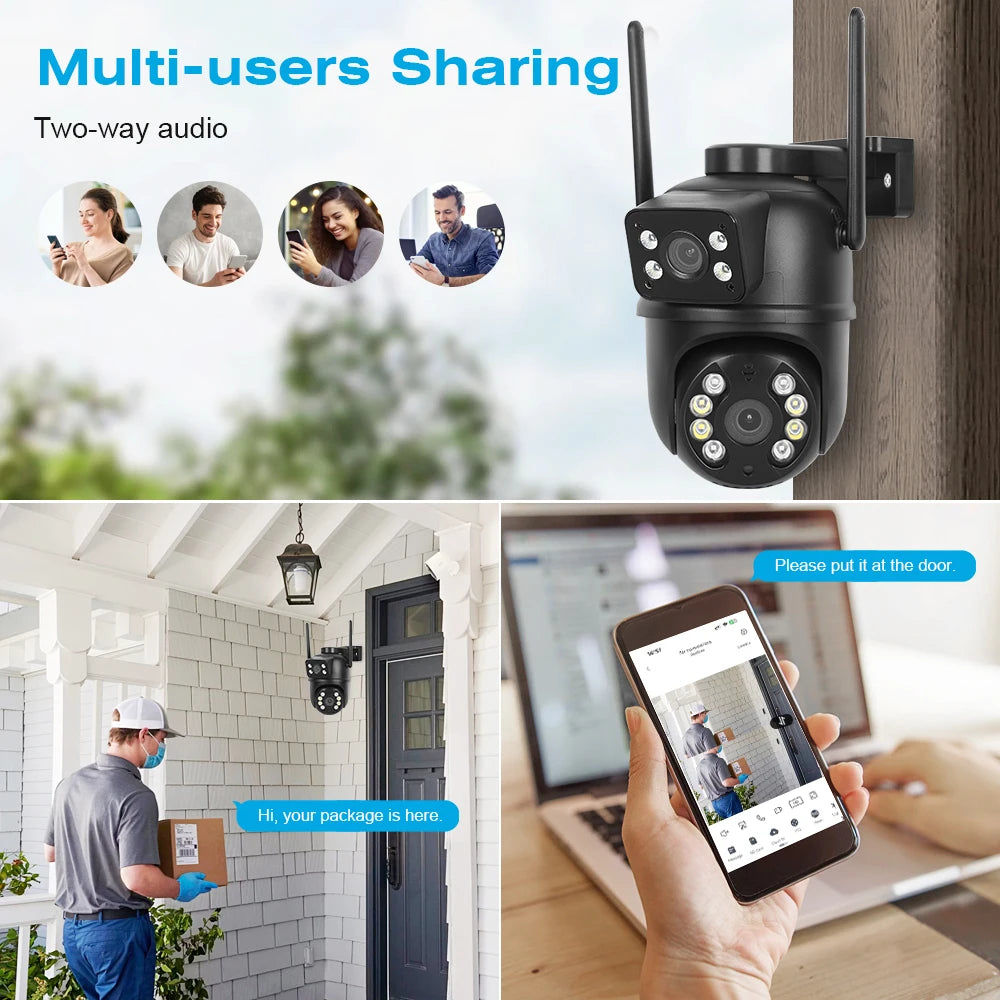 8MP 4K Dual Lens Dual Screens PTZ Wifi Camera AI Human Detection Wireless Outdoor CCTV Security IP Camera