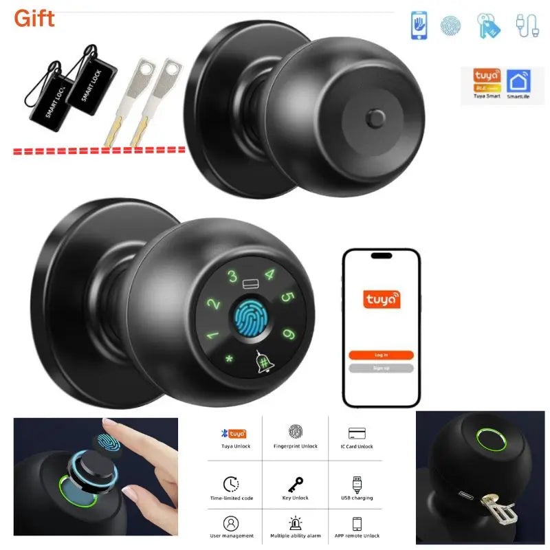 Smart Home Lock Frigerprint Door Lock Digital Bedroom Door Lock Smart Door Handle Electronic Keyless Thumbprint Entry Tuya