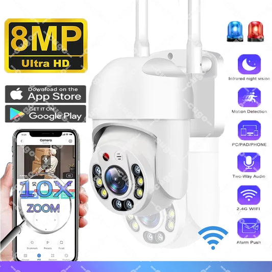 8MP WIFI Surveillance Camera Wireless Outdoor AI Human Detection Security CCTV Camera Color Night Vision 10X Digital Zoom Camera
