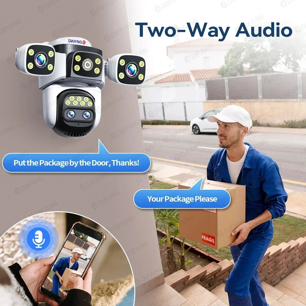 10K Four Screen Wifi Camera Outdoor 10X Zoom PTZ Video Street Camera Ai Tracking Security Protection CCTV Surveillance Camera