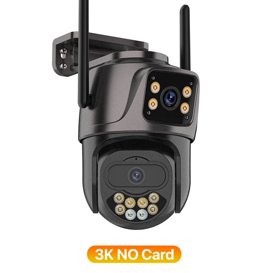 6K Wifi Camera 3 Lens Three Screen PTZ Camera 3K Security Protection Wireless Cam Ai Human Detection Waterproof Security Cam